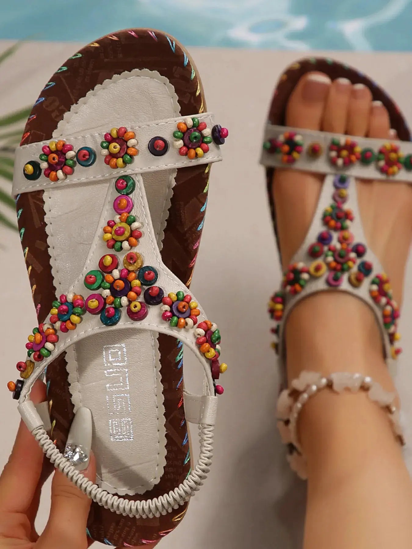 Beaded T-Strap Flat Sandals  Style Ratio
