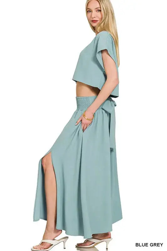 Zenana Heavy Woven Span Crop Tee & Skirt Set  Style Ratio