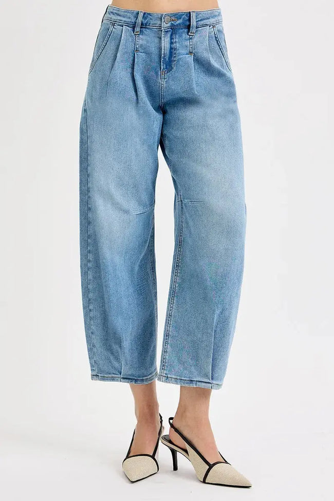 RISEN Full Size Mid Rise Fit Crop Wide Volume Leg Jeans  Style Ratio