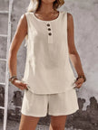 Decor Button Round Neck Tank and Shorts Set  Style Ratio