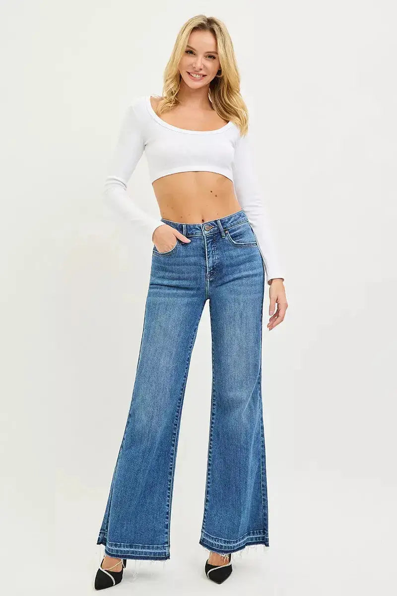 RISEN High Rise Wide Leg Jeans With Released Hem  Style Ratio