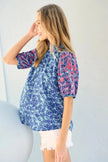 Hailey & Co Embroidered Puff Sleeve Printed Blouse  Style Ratio