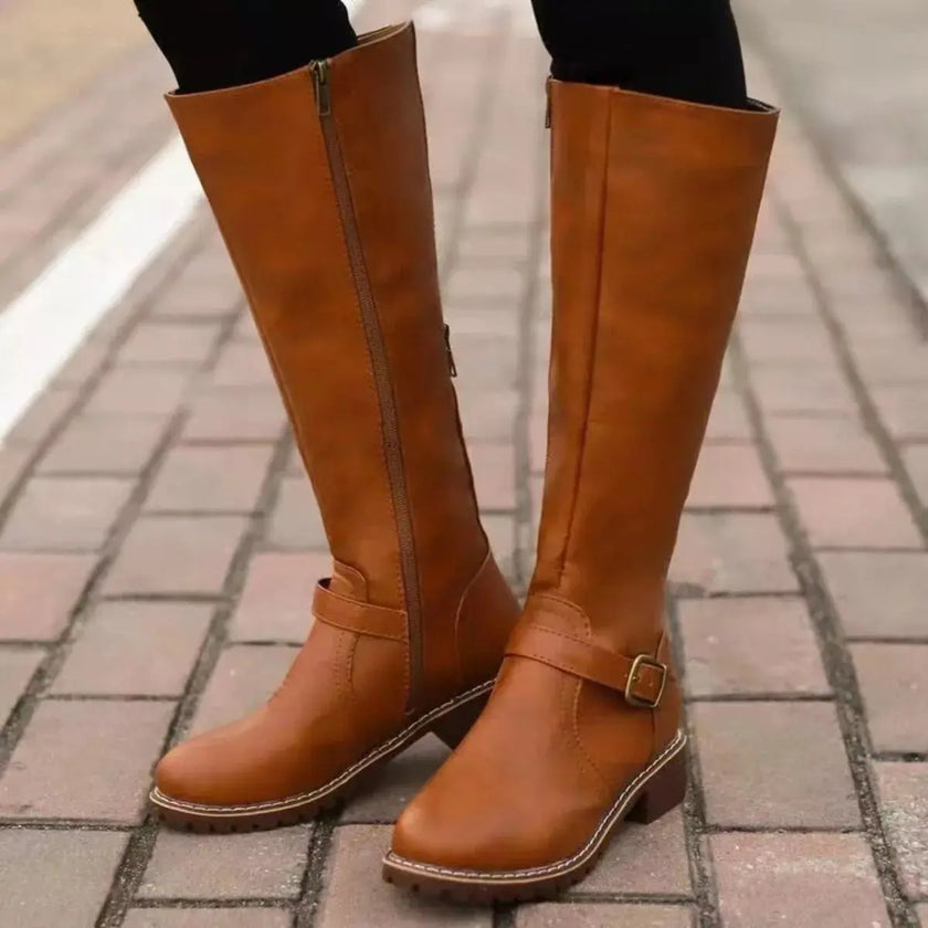 Round Toe Block Heels Boots  Style Ratio