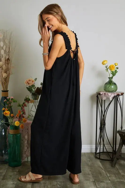 Adora Elastic Ruffle Shoulder Jumpsuit  Style Ratio