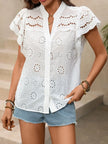 Eyelet Embroidered Button Up Blouse  Style Ratio