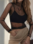 Floral Mock Neck Long Sleeve Mesh Top  Style Ratio