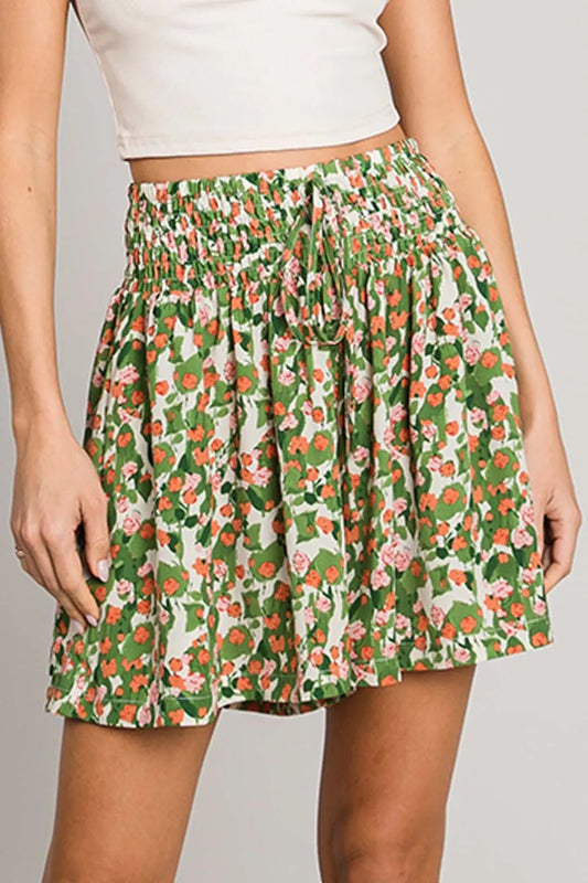 Cotton Bleu by Nu Label Floral Printed Smocked Waist Skorts - Style Ratio