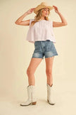 Aemi + Co Ruched Striped Round Neck Sleeveless Blouse  Style Ratio