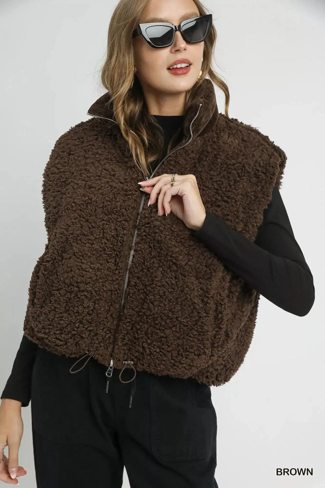 Umgee Sherpa-Lined Zip Vest with Drawstring Hem  Style Ratio