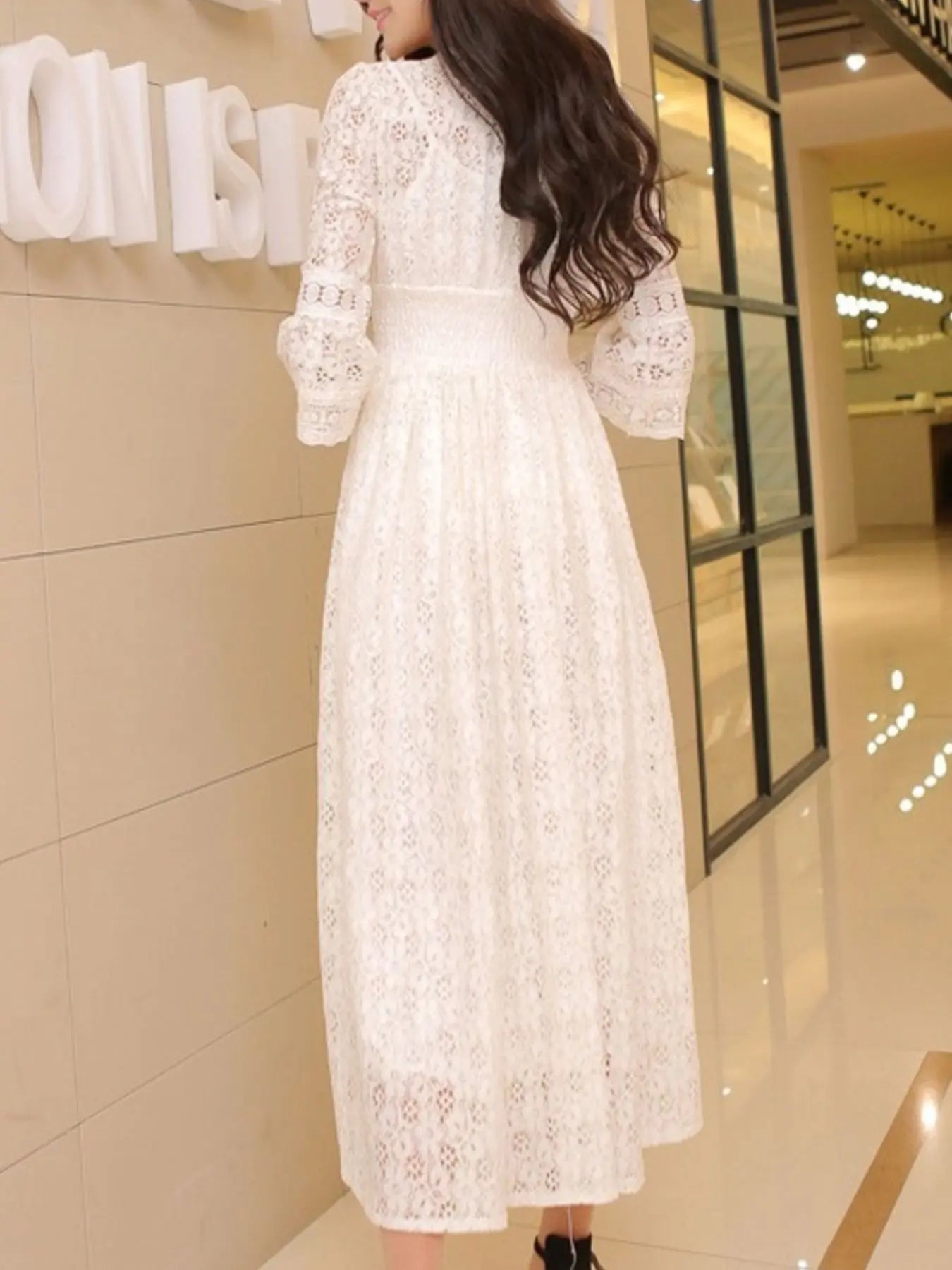 Lace 3/4 Sleeve Midi Dress  Style Ratio
