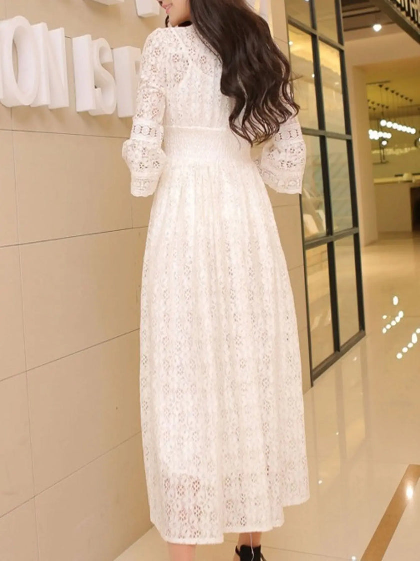 Lace 3/4 Sleeve Midi Dress  Style Ratio