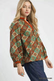 Umgee Abstract Print Ruffle Neck Blouse  Style Ratio