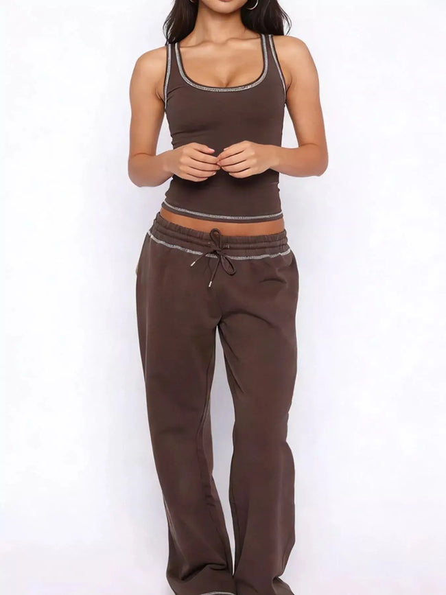 Scoop Neck Tank Top and Drawstring Pants Loungewear  Style Ratio
