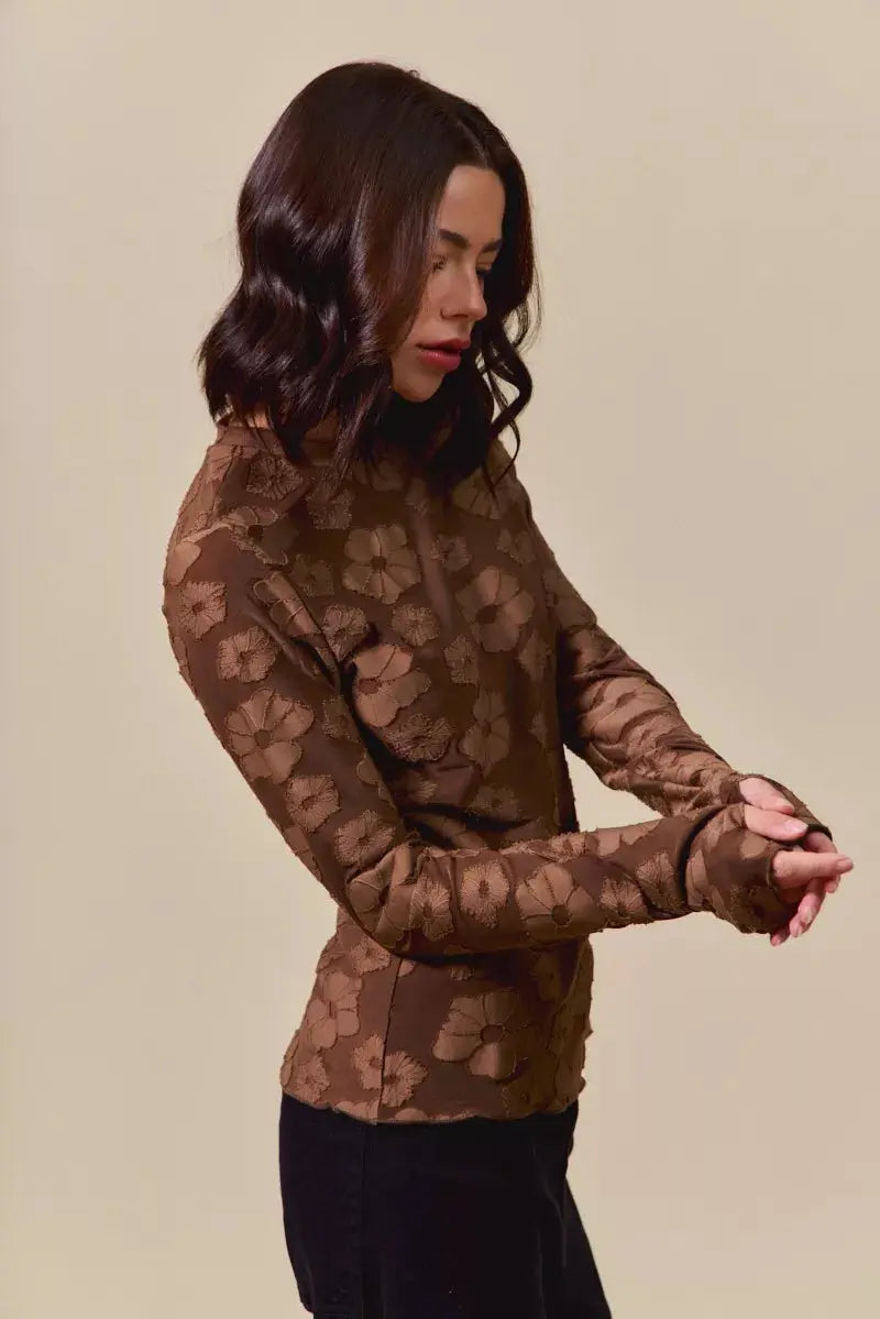SO ME Stretched Jacquard Long Sleeve Top  Style Ratio