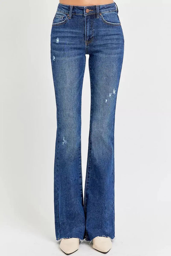 RISEN Full Size Distressed Mid Rise Flare Jeans  Style Ratio