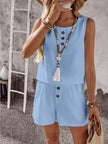 Decor Button Round Neck Tank and Shorts Set  Style Ratio