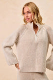 BiBi Two Tone Rib Textured Knit Collared Top with Zip Up  Style Ratio