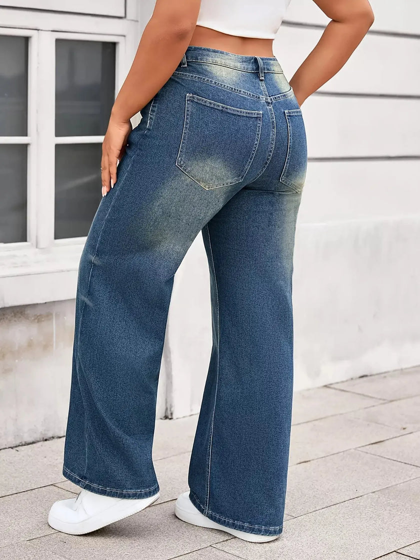 Plus Size Vintage Wash Wide Leg Jeans  Style Ratio