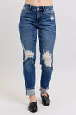 Judy Blue Full Size Mid Rise Boyfriend destroy Jeans with Yoke Pockets  Style Ratio