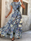 Printed V-Neck Cap Sleeve Maxi Dress  Style Ratio