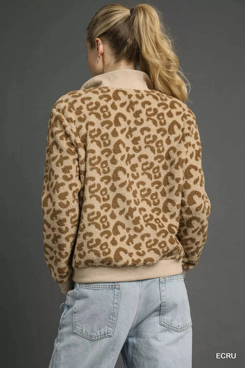 Umgee Leopard Print Quarter-Zip Sweatshirt  Style Ratio