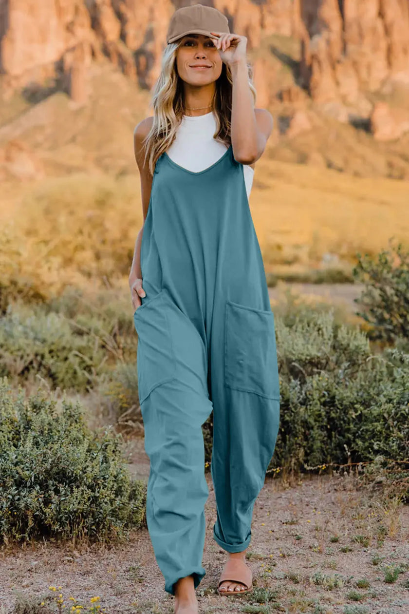 Double Take V Neck Sleeveless Jumpsuit with Pockets  Style Ratio