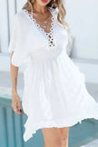 Ruffled Smocked Waist V-Neck Cover-Up  Style Ratio