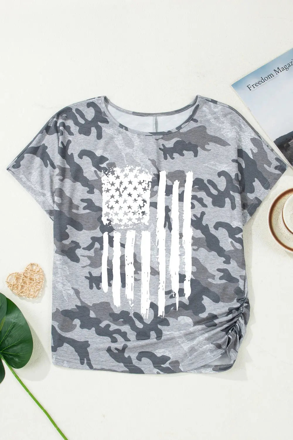 Camouflage Retro American Flag Printed Short Sleeve Shirt  Style Ratio