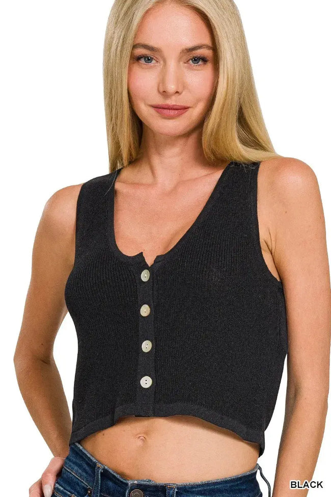 Zenana Button-up Cropped Sweater Vest  Style Ratio