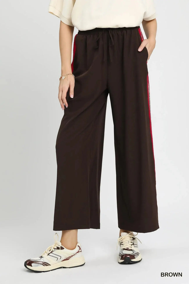Umgee Wide Leg Pants with Contrast Side Trim  Style Ratio