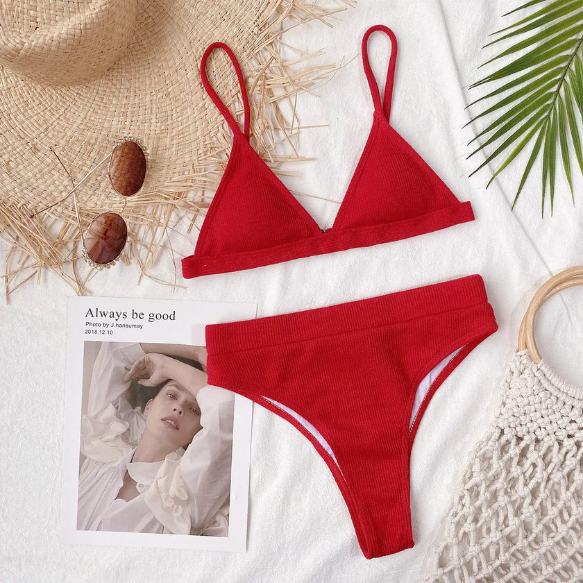 Spaghetti Strap Ribbed Bikini  Style Ratio