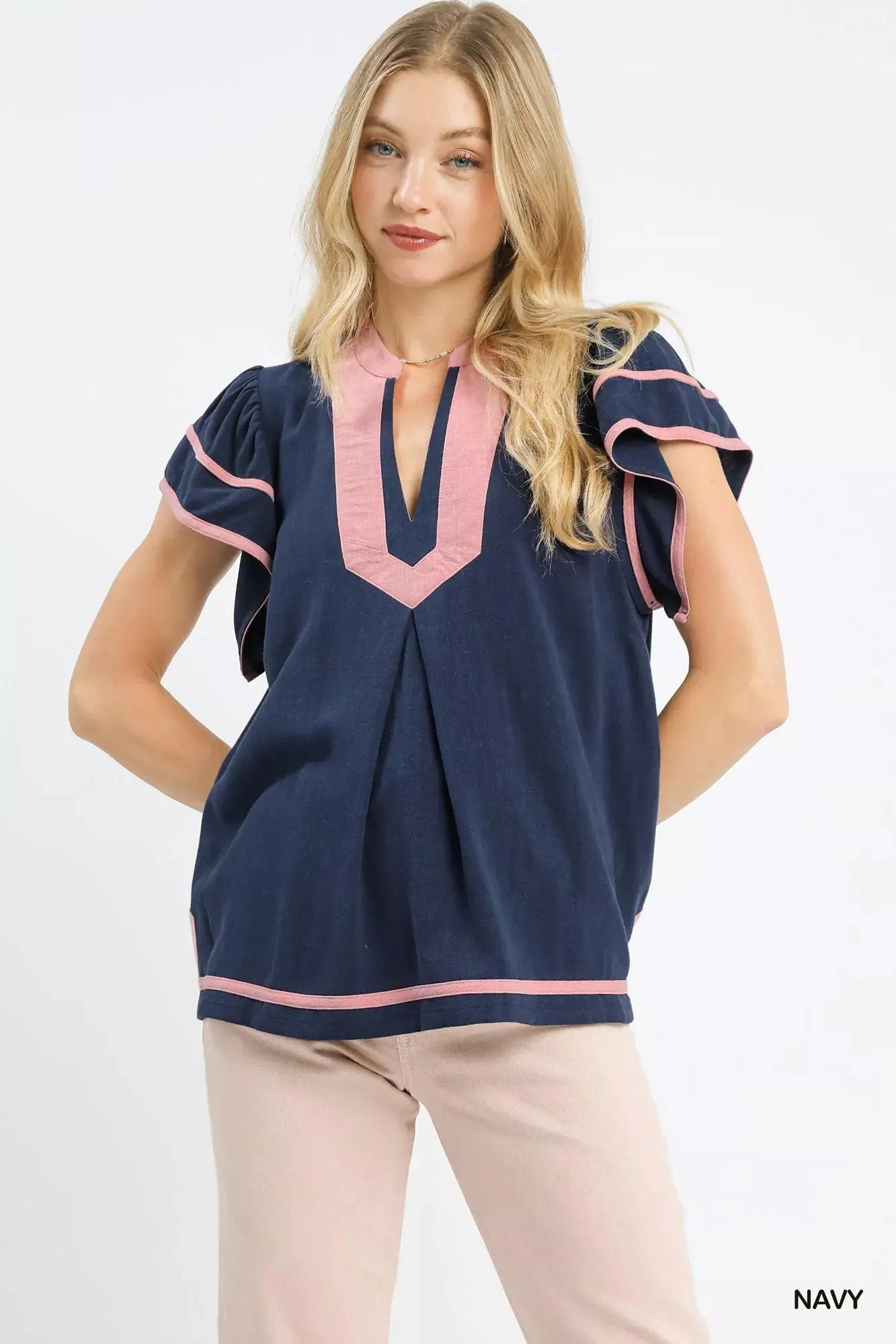 Umgee Linen Ruffle Sleeve Top  Style Ratio