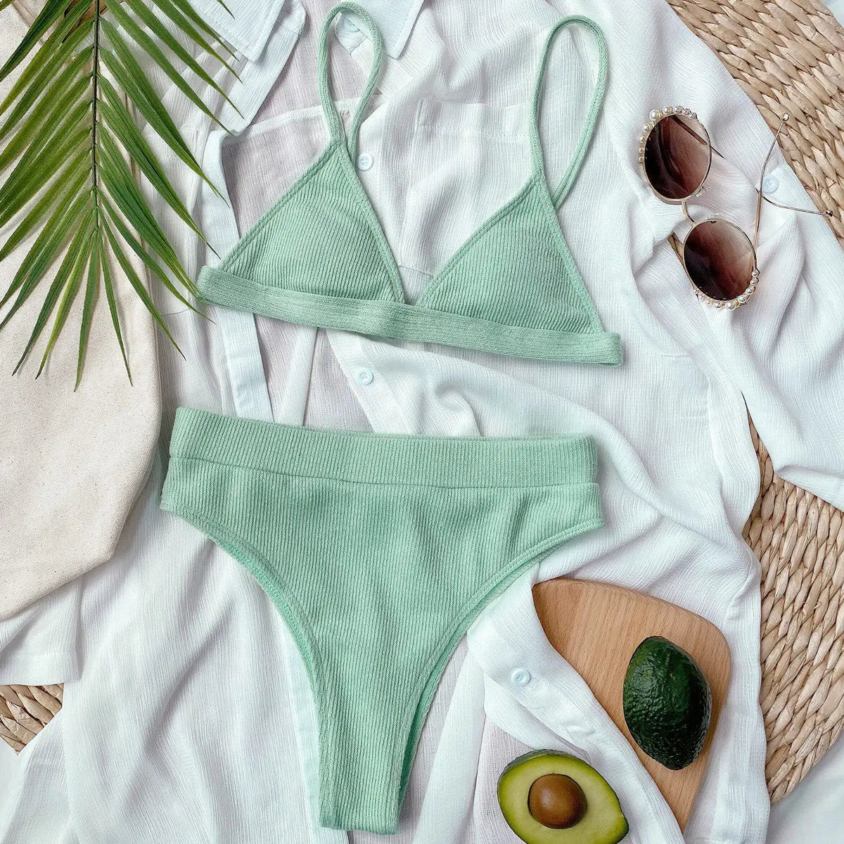 Spaghetti Strap Ribbed Bikini  Style Ratio