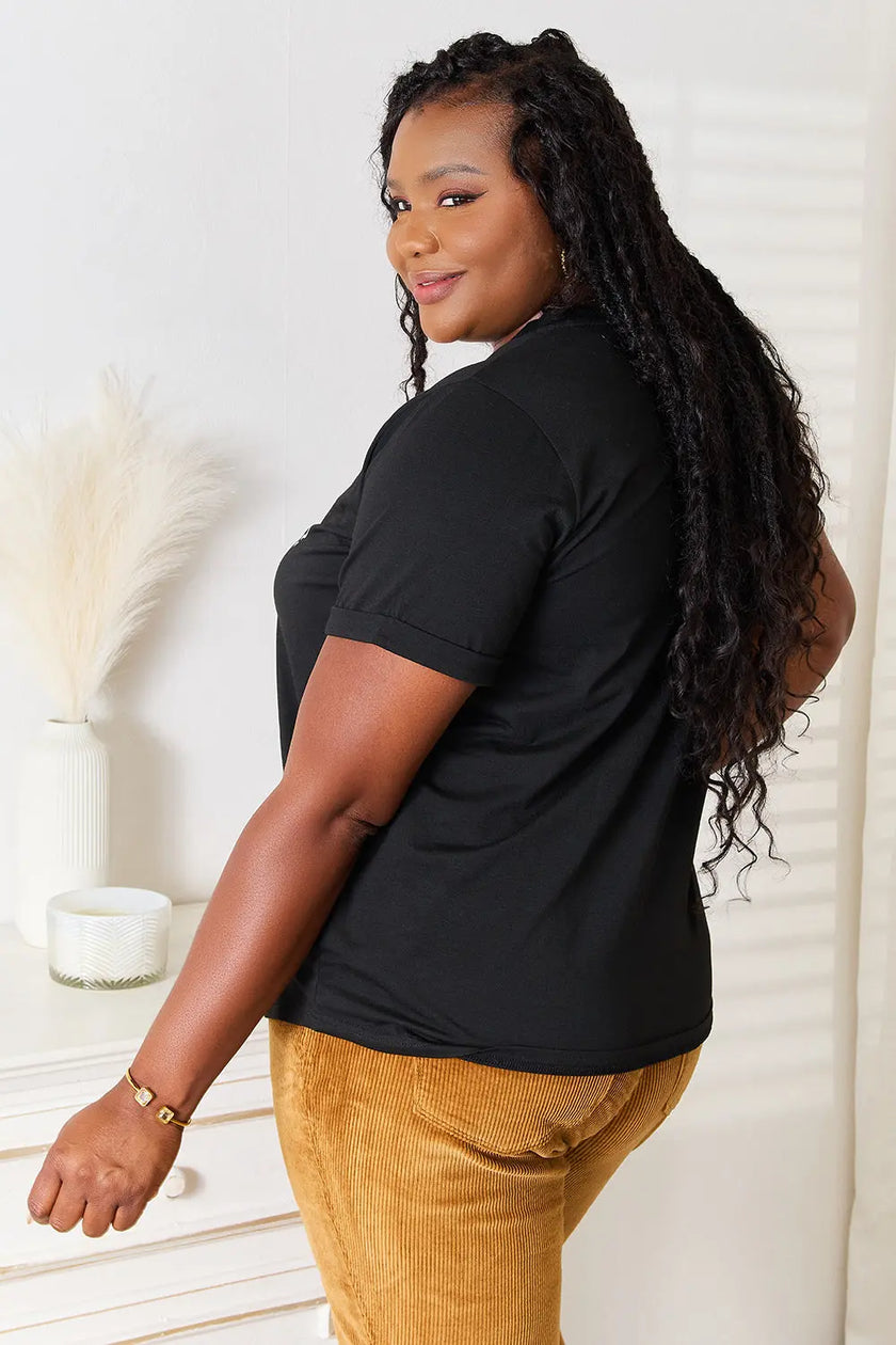 Simply Love Letter Graphic Round Neck Short Sleeve Shirt  Style Ratio