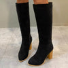 Point Toe Knee-High Suede Block Heel Boots  Style Ratio