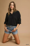 Umgee Linen Long Sleeves Elastic Hem Blouse  Style Ratio