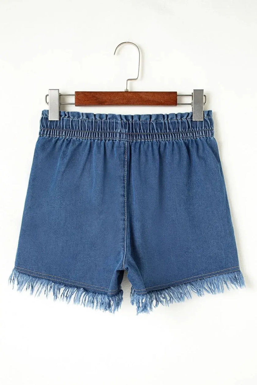 Raw Hem Drawstring High Waist Denim Shorts with Pockets  Style Ratio