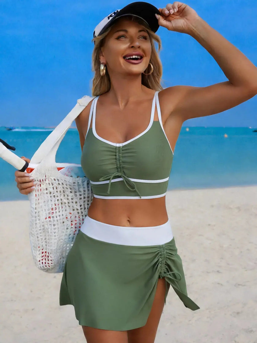 Contrast Trim Drawstring Swimsuit  Style Ratio