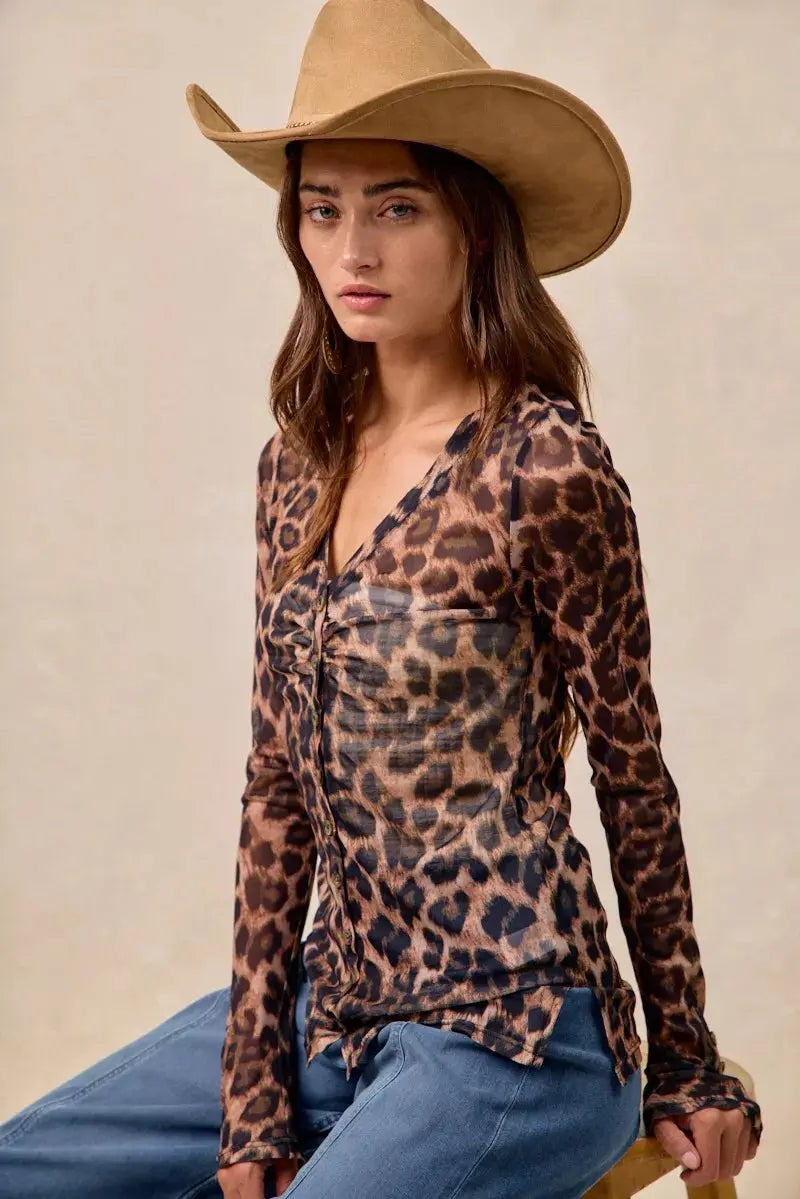 BiBi Leopard Printed Mesh Long Sleeve Top  Style Ratio