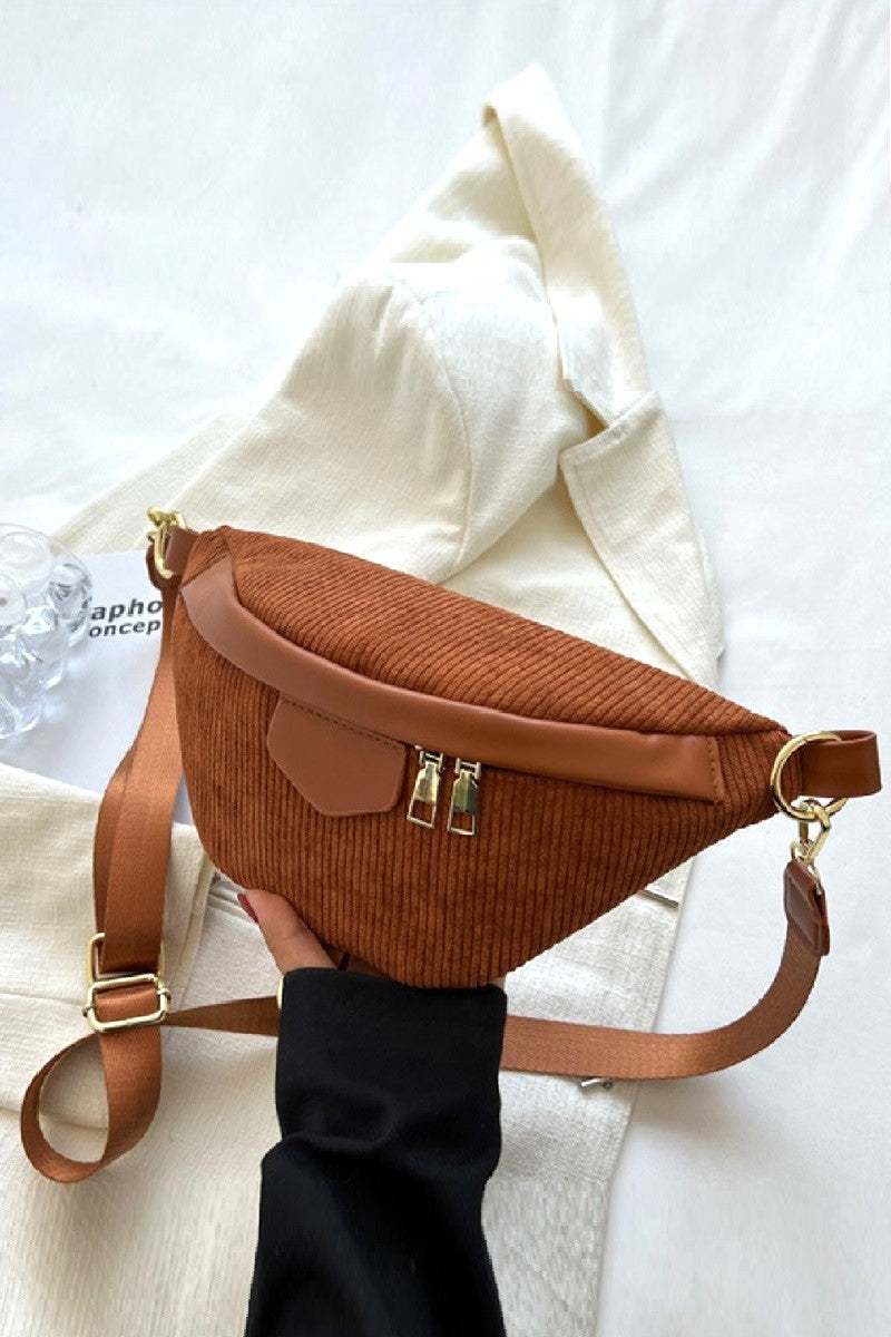 Corduroy Crossbody Bag with Removable Strap