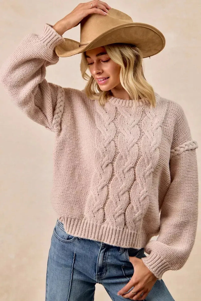 BiBi Cable Knit Sweater with Shoulder Braid Detail  Style Ratio