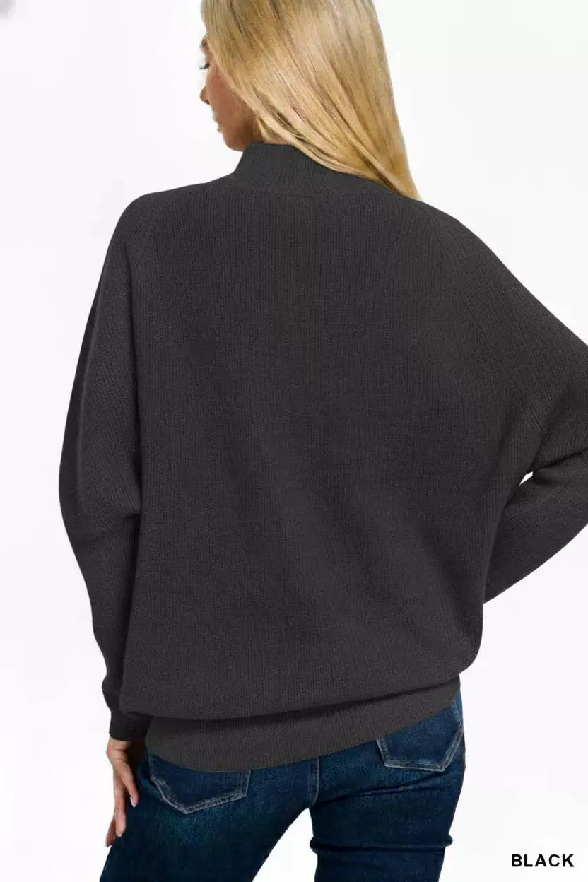 Zenana Viscose Dolman Sleeve Mock Neck Sweater  Style Ratio