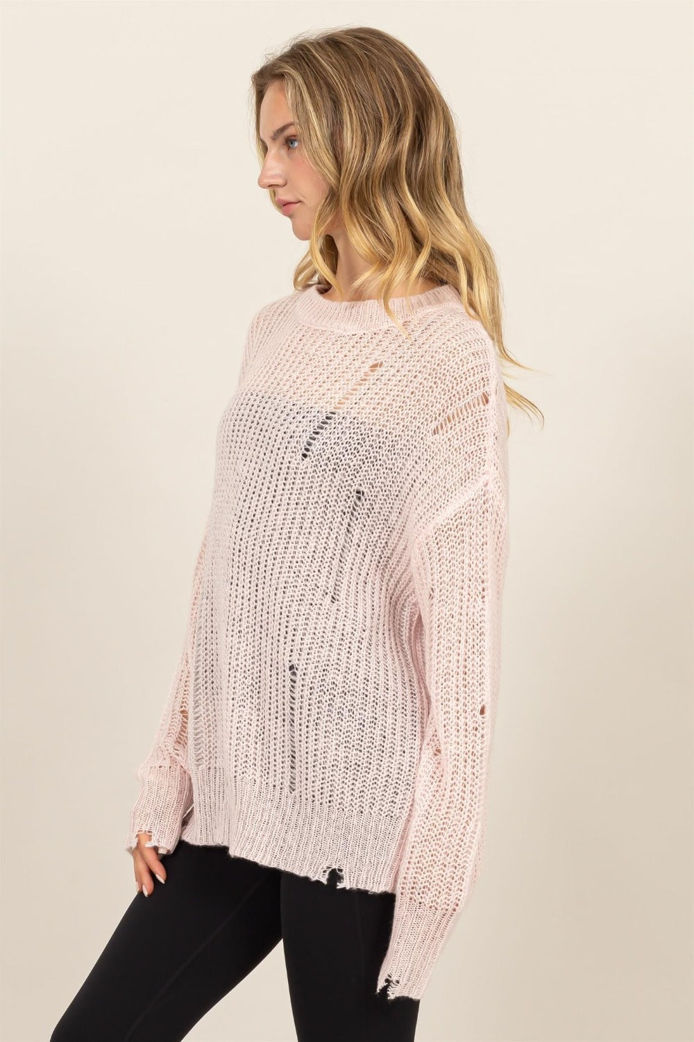 Distressed Long Sleeve Knit Sweater