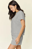 Double Take Full Size Texture Short Sleeve T-Shirt and Drawstring Shorts Set  Style Ratio