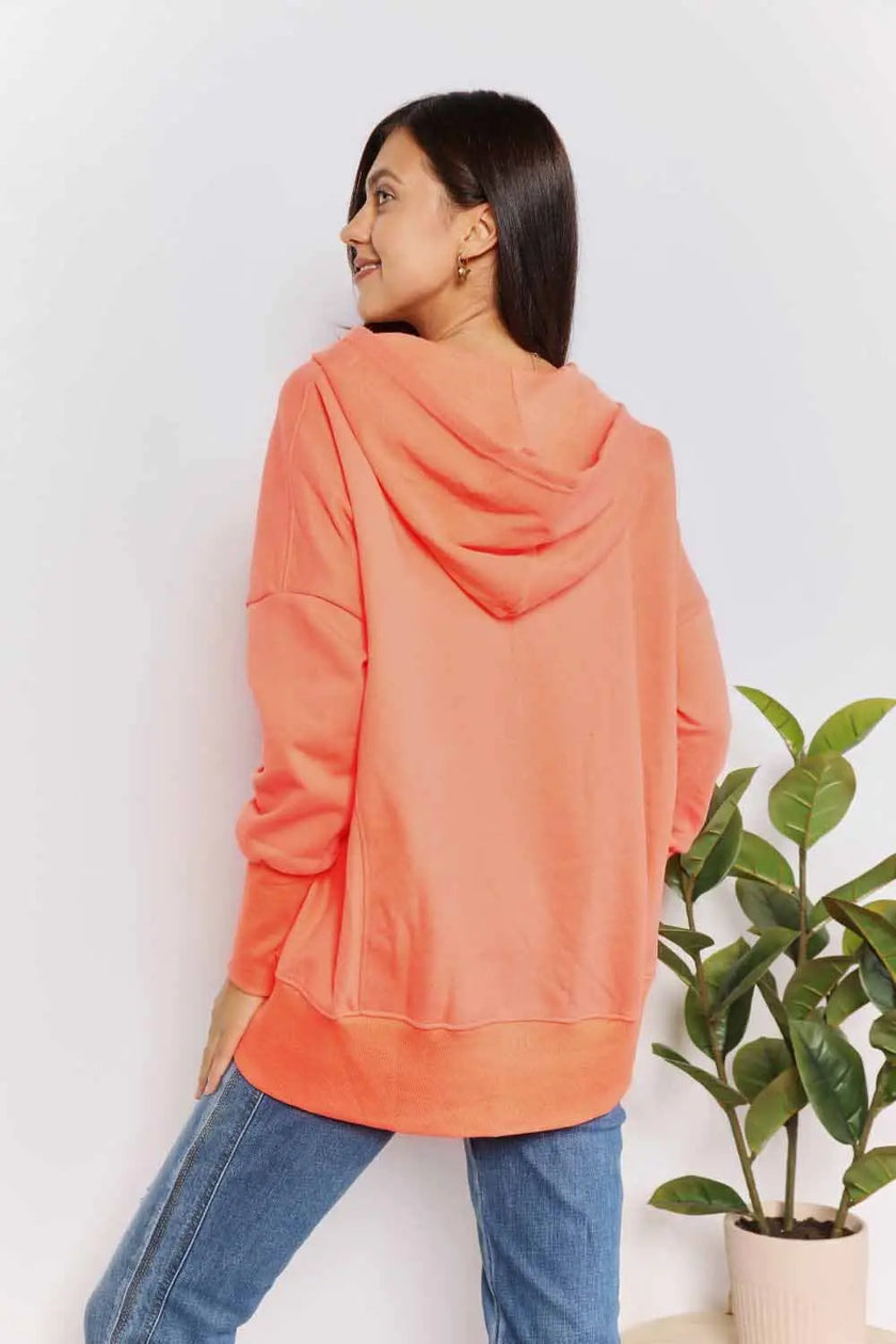 Double Take Quarter-Snap Dropped Shoulder Hoodie  Style Ratio