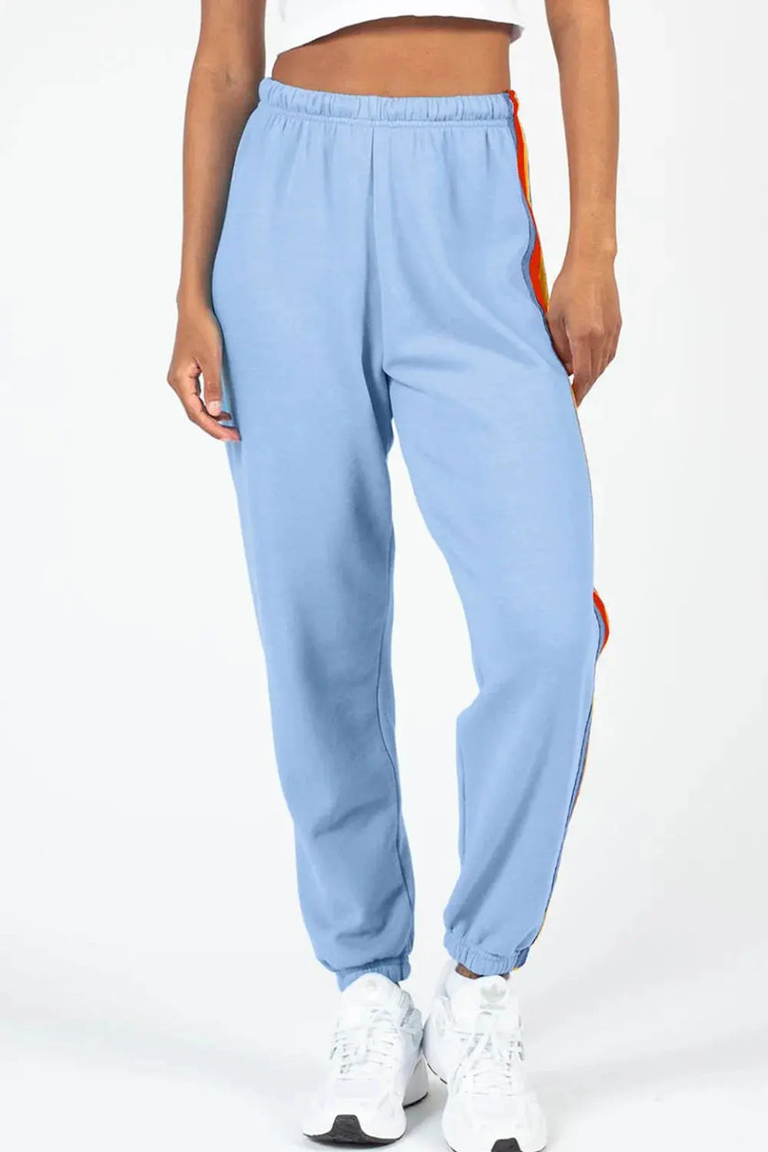 Contrast Striped Elastic Waist Active Pants  Style Ratio