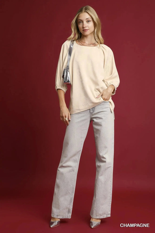 Umgee Satin Jacquard Balloon Sleeve Blouse  Style Ratio