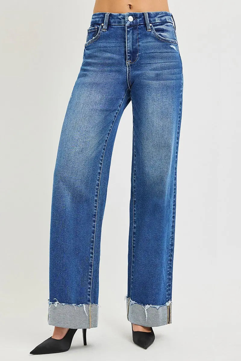 RISEN High Rise Wide Leg Jeans With Cuffed Hem  Style Ratio