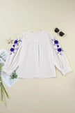 Frill Floral Embroidered Sleeve Blouse  Style Ratio