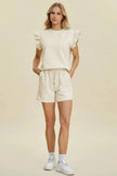 Double Take Full Size Texture Round Neck Ruffle Sleeve Top and Shorts Set  Style Ratio